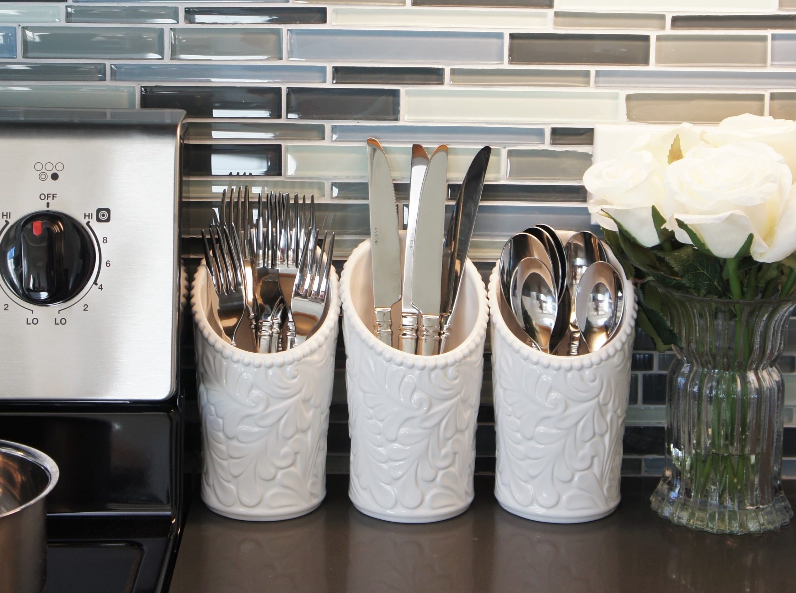 Kitchen Utensil Holder Set - White