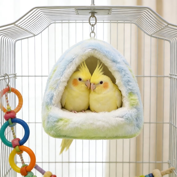 Plush Warm Bird Nest Hammock, Winter Thick Cotton Hanging Bird Bed, Soft Cozy Sleeping Hut for Parrots Parakeets & Small Birds, Easy Install Bird Cage Accessory,Blue