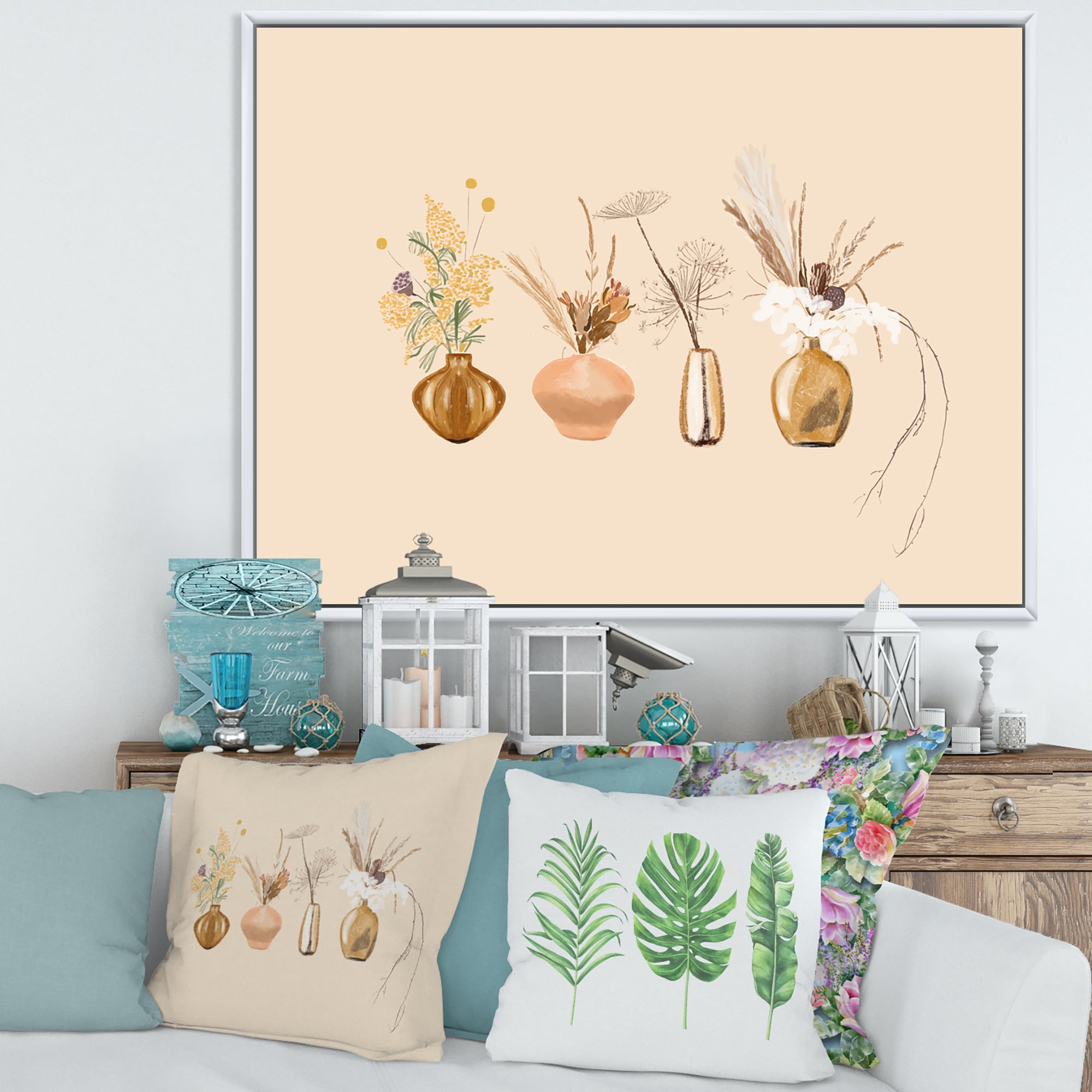 Designart 'Gold Vases With Bouquets Of Wildflowers II' Traditional Framed Canvas Wall Art Print