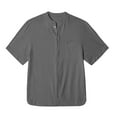 thumbnail image 7 of Iugvhana Cotton Linen Shirts for Men Short Sleeve Round Neck Pocket Shirt Button Down Shirts Summer Beach Tee Shirt Top Dark Gray XL, 7 of 7