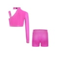 thumbnail image 3 of Haitryli Kids Girls Gym Skating Performance Dance Outfits Sparkly One Shoulder Crop Tops and Shorts Set Hot Pink 14, 3 of 6