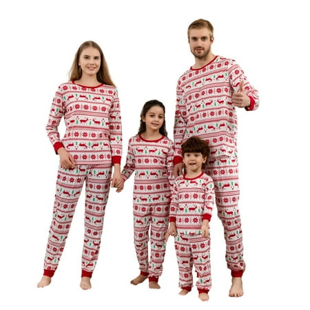 

SILVERCELL Matching Family Christmas PJs Sets Snowflake Patterned Sleepwear Trousers ELK Tree Printed Tops Loungewear