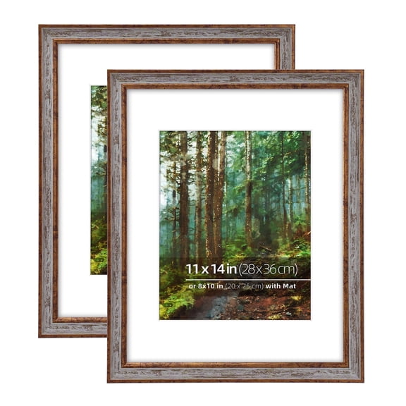 DUCIHBA 11x14 in 2 Pack Washed White and Antique Gold Accents Ornate Classic Picture Frame, Matted for 8x10 inches Photos, Real Glass Protection
