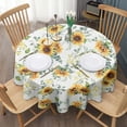 thumbnail image 3 of White Sunflower Green Leaf Pattern Round Tablecloth 60"x60",Wrinkle Wipeable Table Cloth for Kitchen Dining Room Picnic Patio Party, 3 of 6
