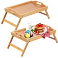Bed Tray Table with Foldable Legs,Bamboo Breakfast Tray with Handles
