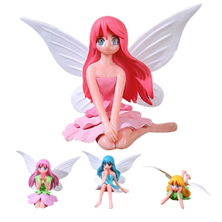 Amosfun 4Pcs Tiny Flower Fairy Figurines for Home and Garden Multicolor Decorative