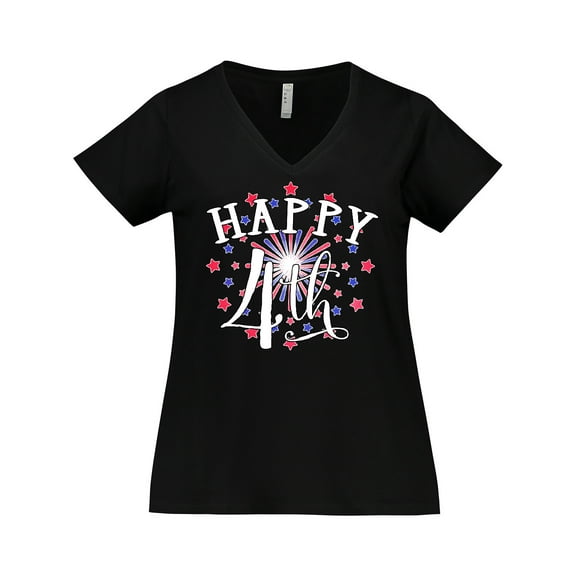 Inktastic Happy 4th- Fourth of July Firework Women's Plus Size V-Neck T-Shirt