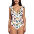 thumbnail image 2 of Yiaed Colorful Spots Print Women's Ruffled One Piece Swimsuit V Neck Swimwear Slimming Monokini for Woman-X-Large, 2 of 8