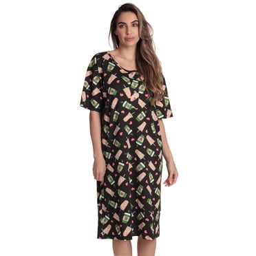 Just Love Short Sleeve Nightgown Sleep Dress for Women (Black - Coffee Craze, Small)