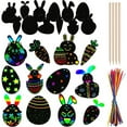 thumbnail image 2 of EGNMCR Pool Toys, Baby Toy, Toddler Toys Easter Radish Eggs Scratch Paper Art Set 12 PCS Mini Notes With Colorful Ribbon And Wooden Stick Crafts For Kids Party Easter Decor Tree Decor Scratch Paper, 2 of 7
