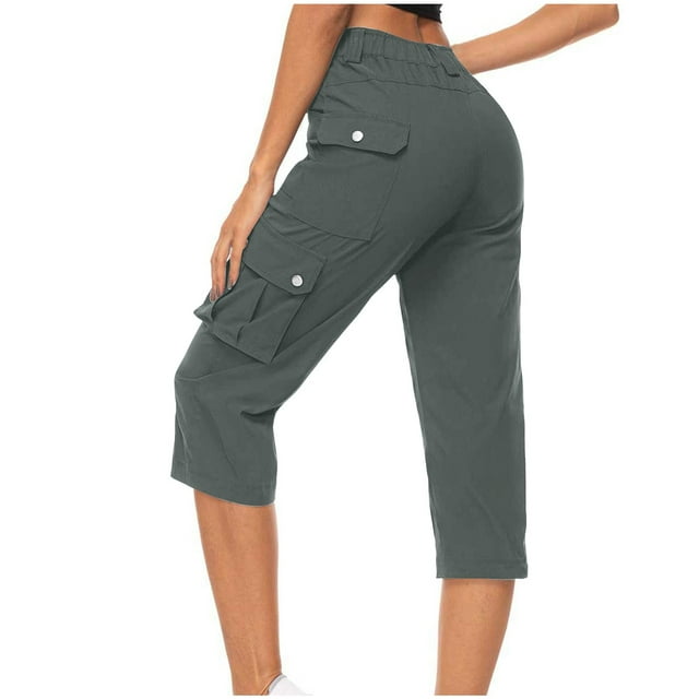 Kaemgyyd Pantalons Capris pour Femmes avec Poches, Taille Haute Décontractée, Coupe Ample, Pantalons Cargo Légers, Course, Entraînement, Pantalons Raccourcis pour la Randonnée