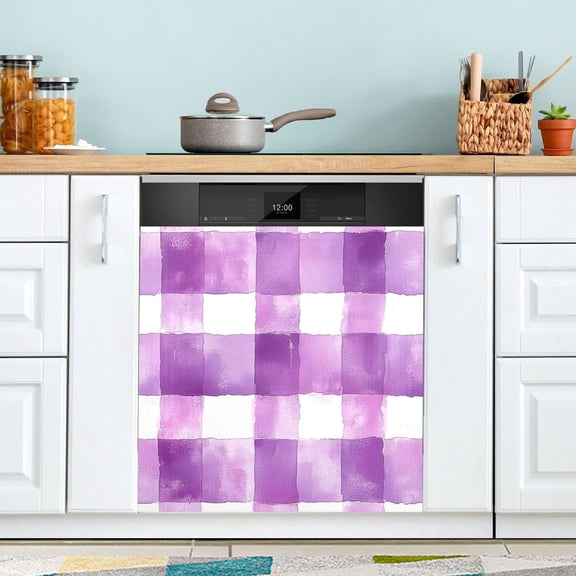Yayeee Magnetic Dishwasher Cover for The Front Decoration Home Kitchen Machine Sticker Protector, Purple and White Pattern