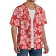 thumbnail image 2 of Sikiie Red Hibiscus Flower Men's Wrinkle Free Untucked Cuban Shirt Business Casual Button Down Shirts Short Sleeve Shirt, 2 of 5