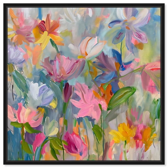 Blossom Rift Canvas Floral Abstract Art by Art Remedy, Black Frame, 12" x 12"