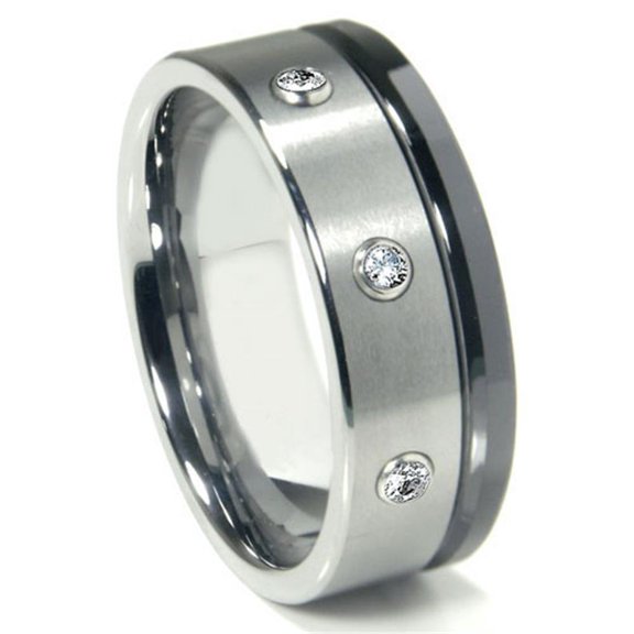 Titanium Kay Tungsten Carbide Diamond Comfort Fit Mens Wedding Band Ring Sz 11.5
