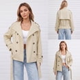 thumbnail image 2 of Double Breasted Crop Trench Coats for Women Casual Stand Collar Belted Lightweight Outerwear, 2 of 6