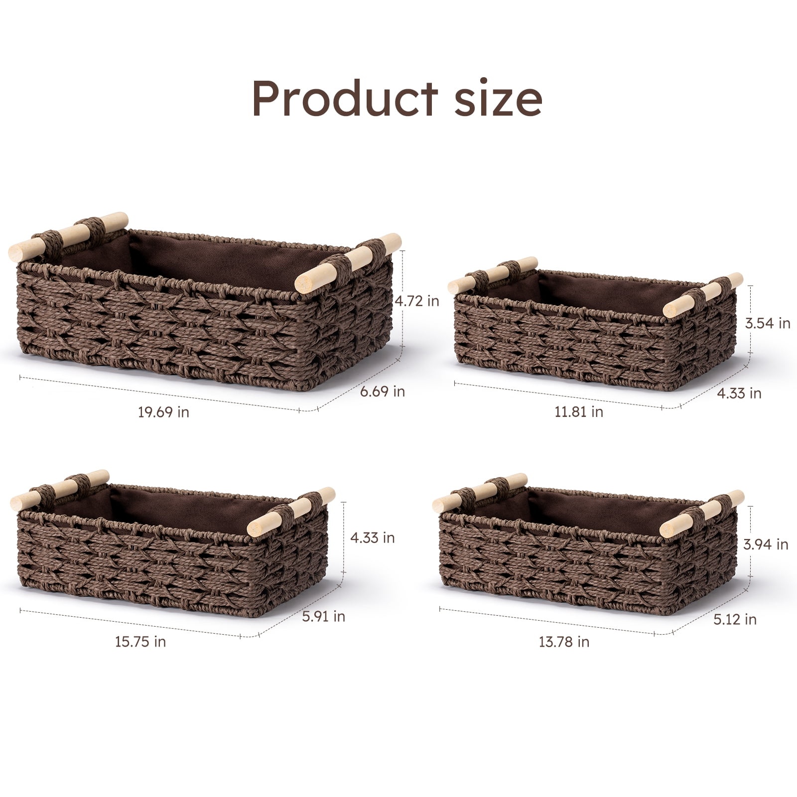 Fenbeli Storage Baskets Set of 4 Foldable Fabric Storage Bins Collapsible Cube Organizers for Shelves and Closet, Beige Brown