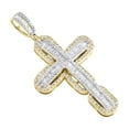 thumbnail image 4 of 10K Yellow Gold Round & Baguette Diamond Dome Cross Pendant 2.15" Charm 2 CT., 4 of 6