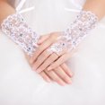 thumbnail image 3 of FELTECHELECTR 1 par de guantes de vestir para niños, guantes de encaje sin dedos, guantes de actuación, guantes de niña de las flores para escenario de boda, 3 of 6