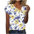 thumbnail image 2 of Fznquz Summer Tops for Women Trendy Floral Print Tees Yellow Casual 2025 Short Sleeve Womens Tshirts, 2 of 7