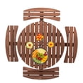 thumbnail image 2 of Hassch Wooden Outdoor Patio Garden Round Picnic Table with Bench, 8 Person Table (Brown), 2 of 10