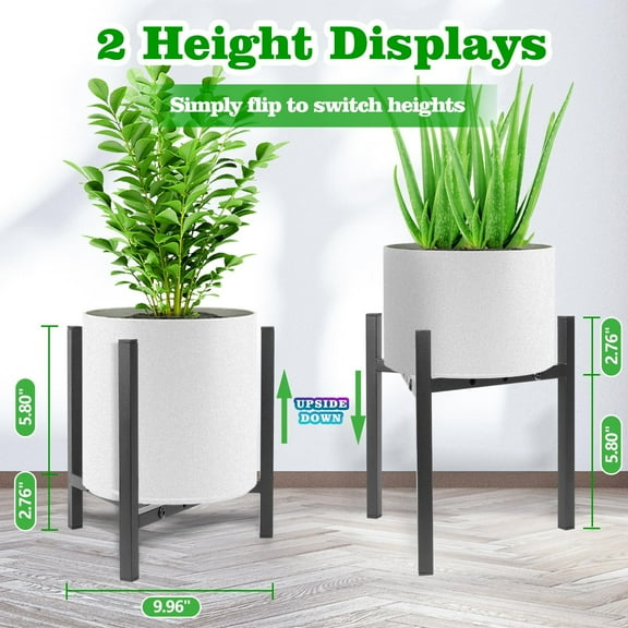 2 Pack Plant Stand Indoor Adjustable, Metal Modern Plant Stand, Heavy Duty Stable Plant Pot Flower Holder Indoor Outdoor Corner, Fit 8 9 10 11 12 inch Pots, Black (Pot & Plant Not Included)