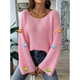 thumbnail image 4 of Women'S Long Sleeve Off the Shoulder Sweaters 2025 Casual Ribbed Knit Flower Loose Slouchy Pullover Tops Pink L, 4 of 7