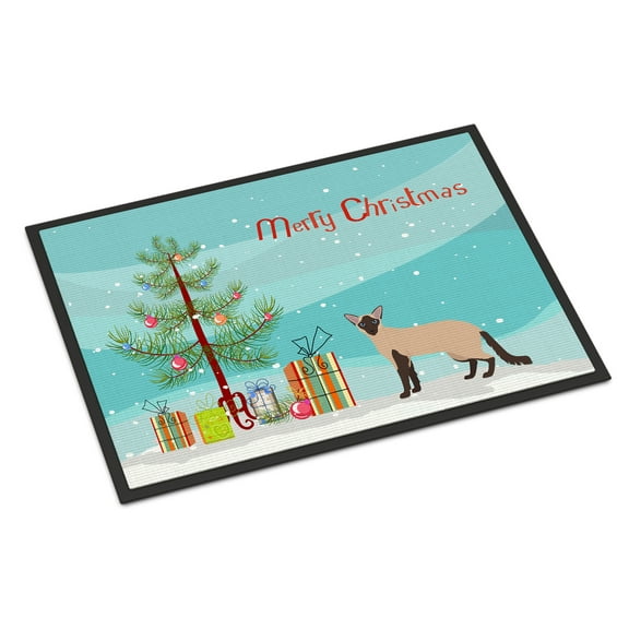 Carolines Treasures CK4590JMAT 24 x 36 in. Colorpoint Longhair Cat Merry Christmas Indoor or Outdoor Mat