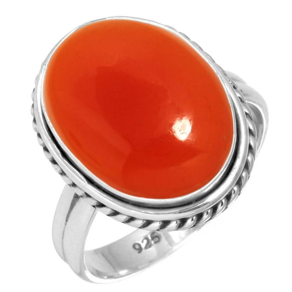 925 Sterling Silver Ring For Women - Girls Orange Natural Carnelian Gemstone Silver Ring August Birthstone Handmade Silver Ring Size 11 Cocktail Party Gift For Women 925 Silver Gemstone Jewelry