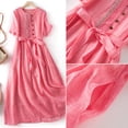 thumbnail image 2 of Baqcunre Maxi Dresses for Women 2024 Women's Vintage Dress with Pocket Buttons Waist Short Sleeve Dress Dresses for Women 2024 Summer Dresses for Women 2024 Womens Dresses Hot Pink 2XL(Hot), 2 of 9