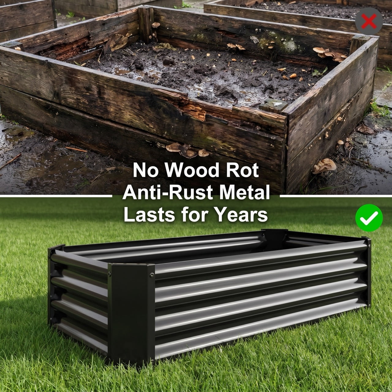 Metal Raised Garden Bed, Galvanized Rust-Proof Open-Bottom Rectangle Raised Planter Box for Vegetables Herbs Flowers Plants, Outdoor Garden Bed 4x2x1ft Black