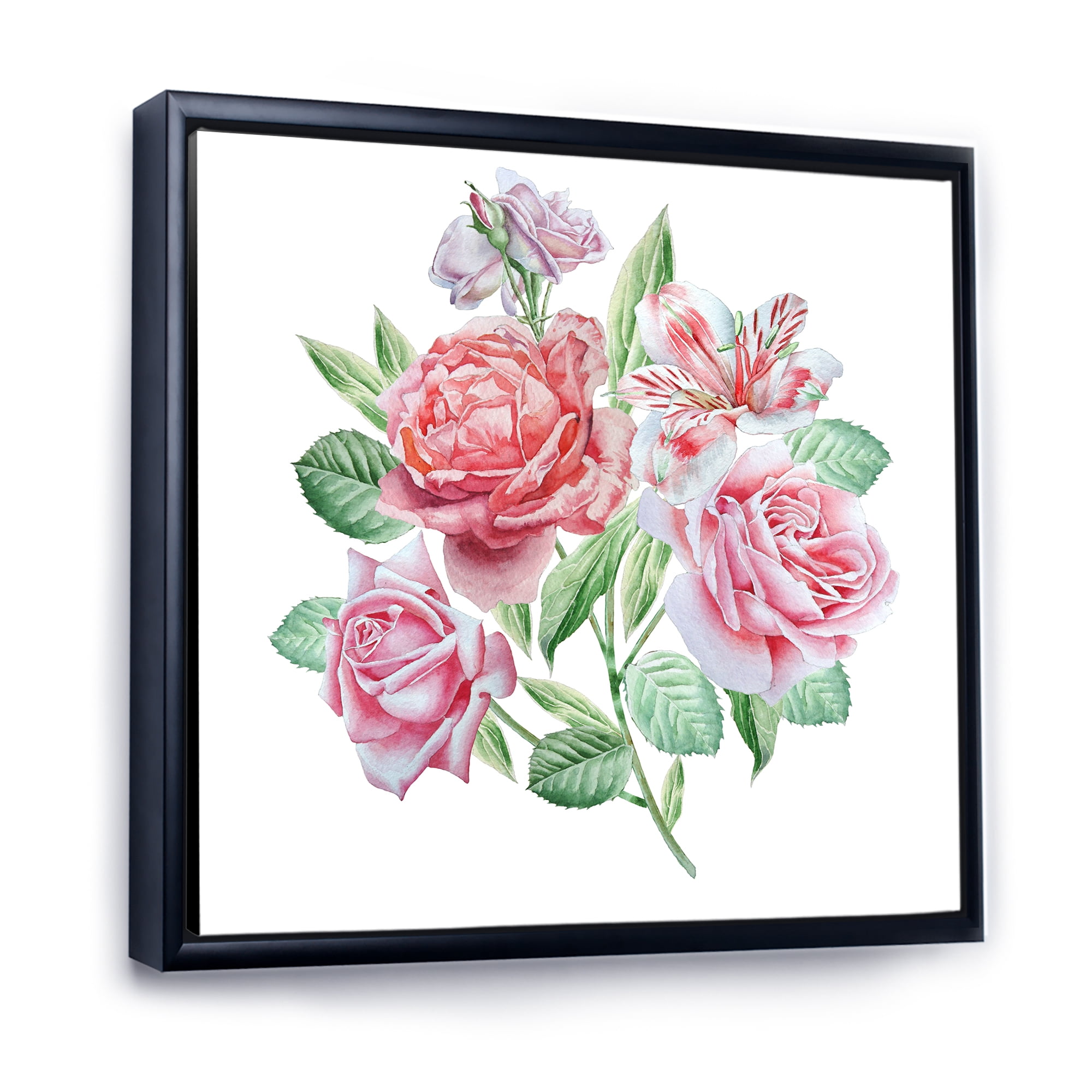 Designart 'Spring Flowers Alstroemeria Pink Roses' Traditional Framed Canvas Wall Art Print