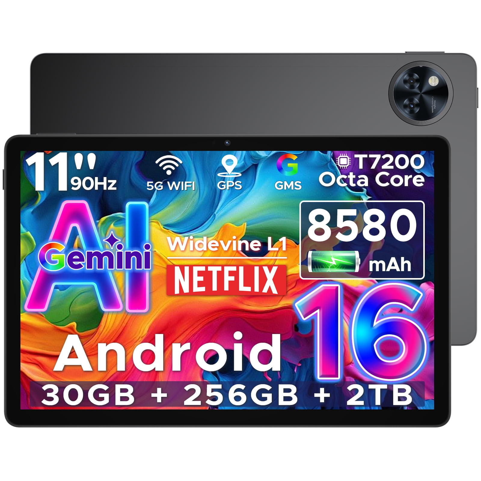 DOOGEE U11 Pro Android 16 Tablet,30GB+256GB/2TB TF Octa-Core,90Hz Display,8580mAh Gaming Tablet,Bluetooth 5.0+5G Wifi,Widevine L1,13MP+5MP,Face ID/Otg