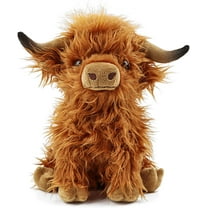 Cute Highland Cow Stuffed Animal,Animal Cattle Plush Farm Toy,10.5 inches Two Color Realistic Cow Plush Toy,Farm Plushie Christmas Birthday Present for Boys Girls Kids Grandchildren(Brown)