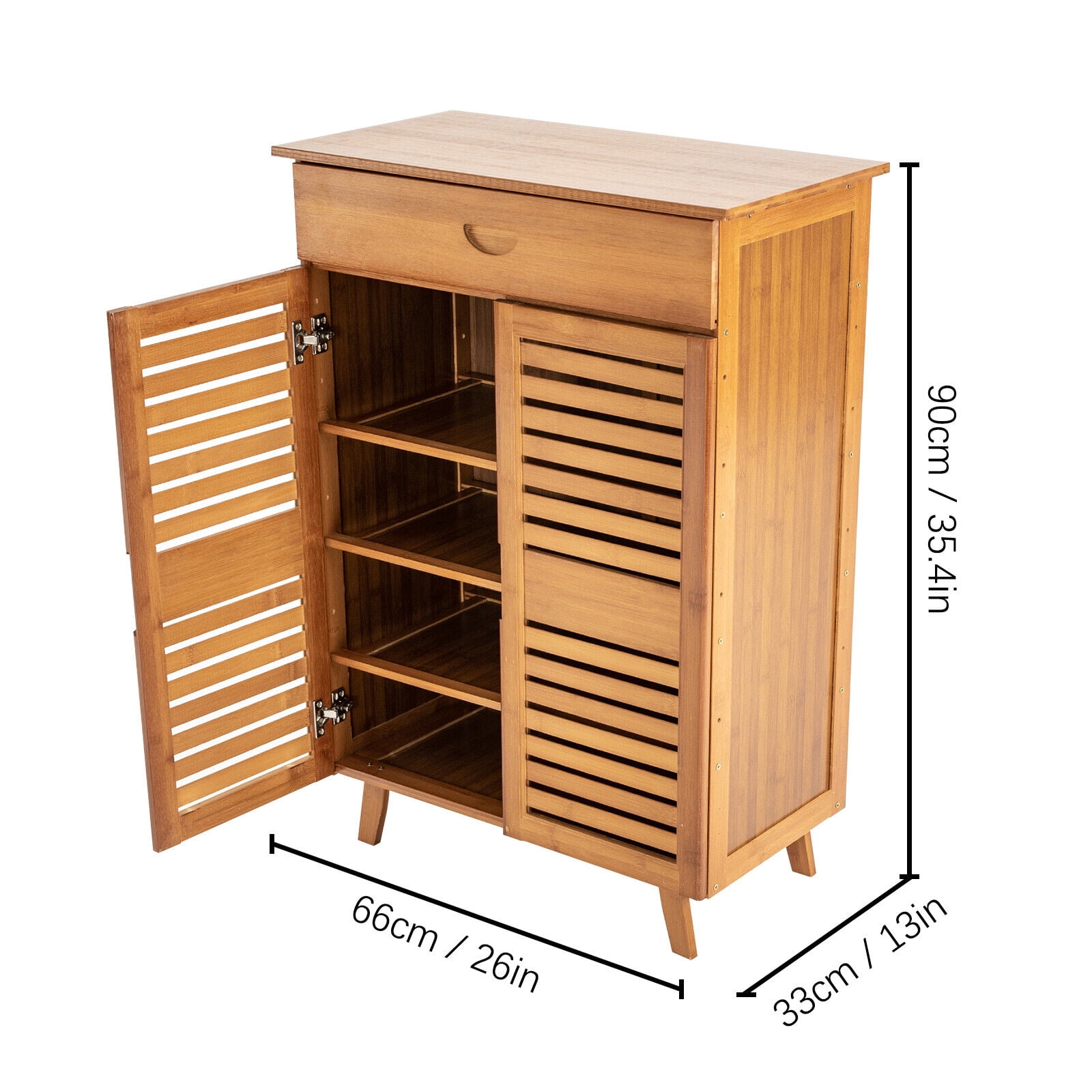 4 Tier Bamboo Shoe Storage Cabinet Shoe Organizer Shoe Rack with Door Drawer