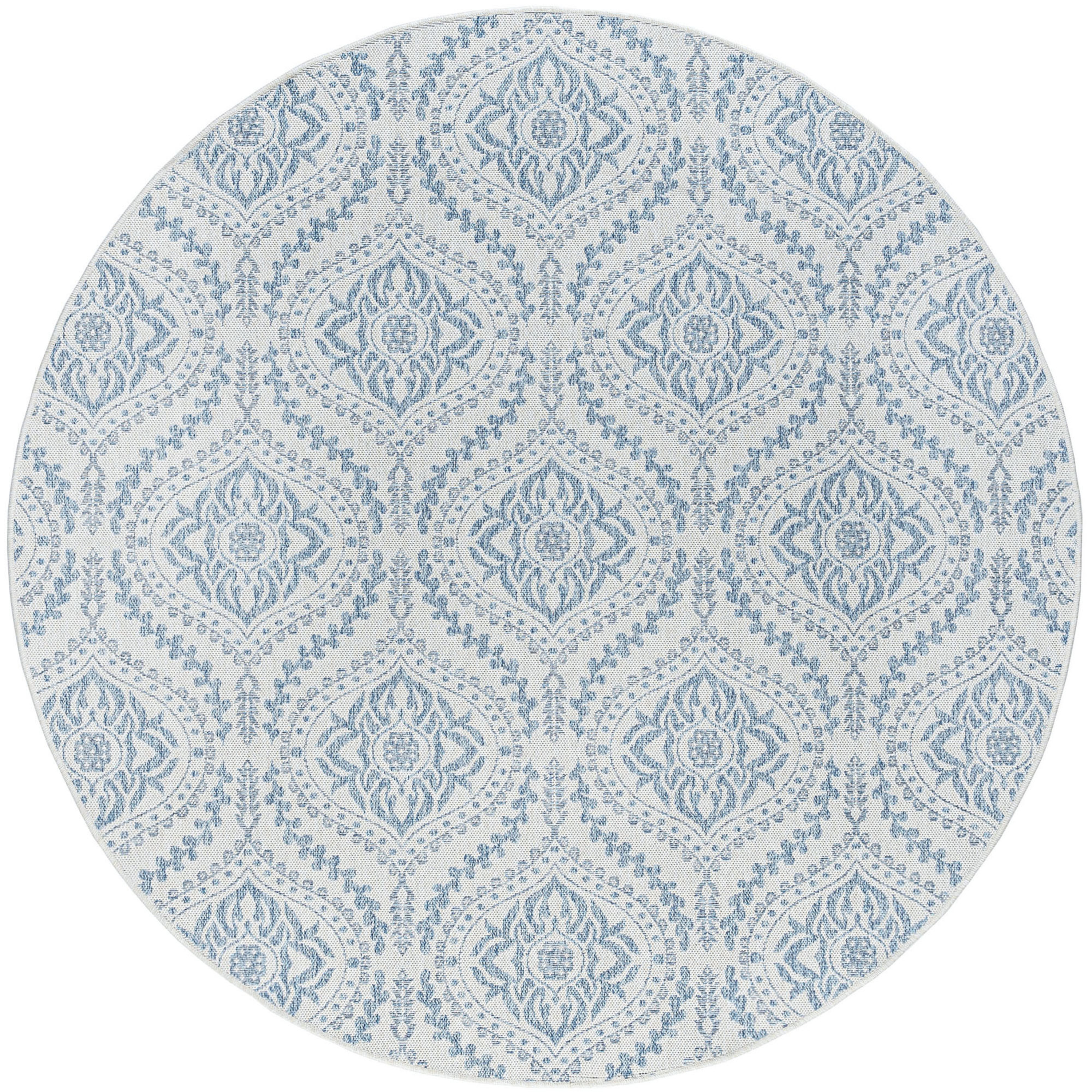 8ft Round Water Resistant, Large Indoor Outdoor Rugs for Patios, Front Door Entry, Entryway, Deck, Porch, Balcony | Outside Area Rug for Patio | Cream, Damask | Size: 7'10'' Round