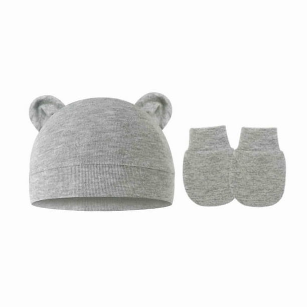 Newborn Baby Hats and Mittens Set Solid Color Cotton Caps Gloves for Baby Boys and Girls, Hospital Hat
