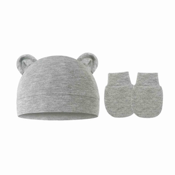 Newborn Baby Hats and Mittens Set Solid Color Cotton Caps Gloves for Baby Boys and Girls, Hospital Hat
