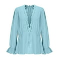 thumbnail image 6 of QQAMB Women's Blouse Lace Solid Color Long Sleeve Top Tie Front Blouses V-Neck Lantern Shirts, 6 of 8