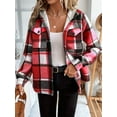 thumbnail image 5 of Womens Plaid Shacket Jacket Long Sleeve Fleece Hooded Jackets Fall Winter Warm Coat Red XL, 5 of 7