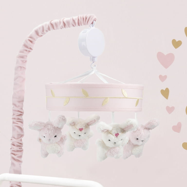 Lambs & Ivy Confetti Pink/Gold/White Bunny Musical Baby Crib