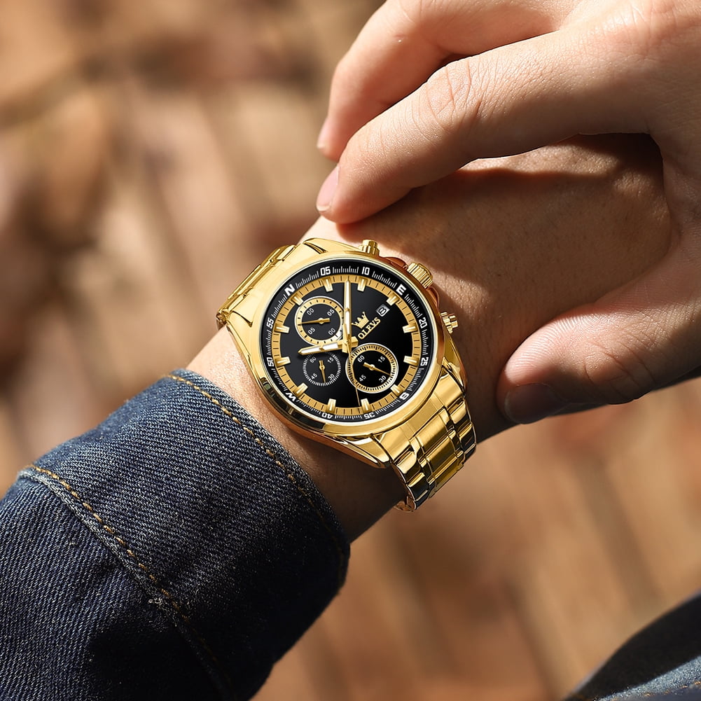 OLEVS Mens Watches,Big Dial Watches for Men Chronograph Stainless Steel Watch with Day Waterproof Analog Quartz Watches for Man Classic Business Wristwatch Luxury Luminous Reloj para Hombre