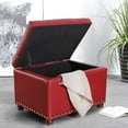 thumbnail image 4 of Joveco Leather Storage Ottoman, 24" Rectangle Square  Foot Rest Stool for Bedroom Living Room, Red, 4 of 8