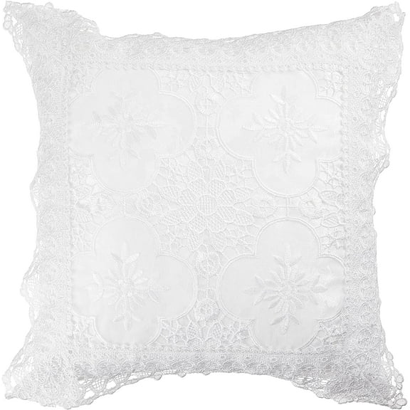 Luxurious Braided Decorative Lace Cutwork Design, 18" X 18" Cushion Cover, White