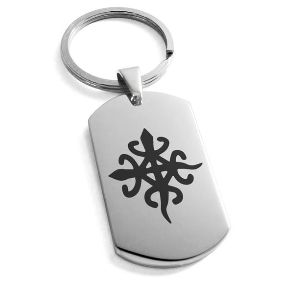 Stainless Steel Aztec Unity Rune Engraved Dog Tag Keychain Keyring