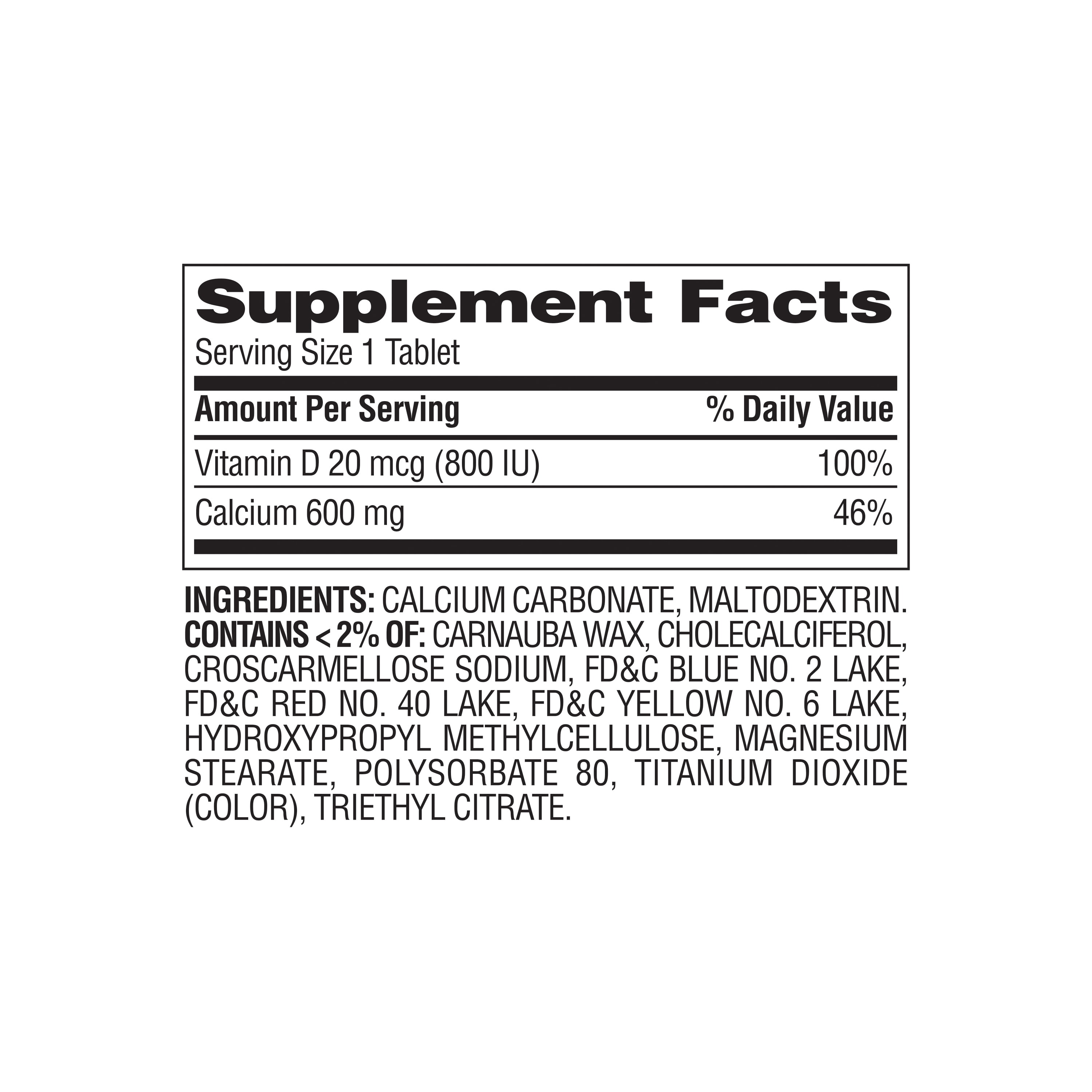 (3 pack) Equate Calcium + D3 Tablets Dietary Supplement, 600 mg, 120 Count, Compare to Caltrate® 600+D3