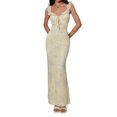 thumbnail image 3 of Women's Boho Floral Ruffle Mesh Maxi Dress Elegant Long Dresses Milky White XS, 3 of 10