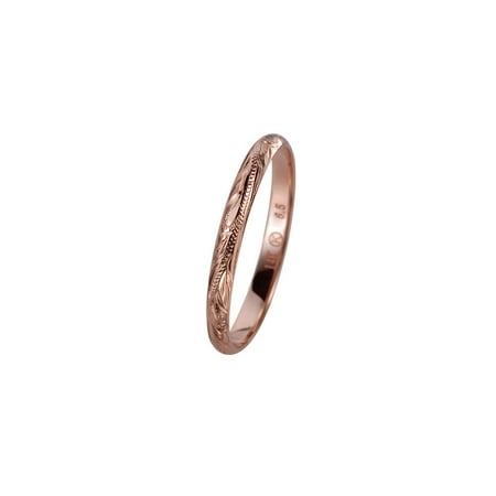 Hand Engraved Band - 14K solid pink rose gold hand engraved Hawaiian princess scroll band ring 2mm size 6