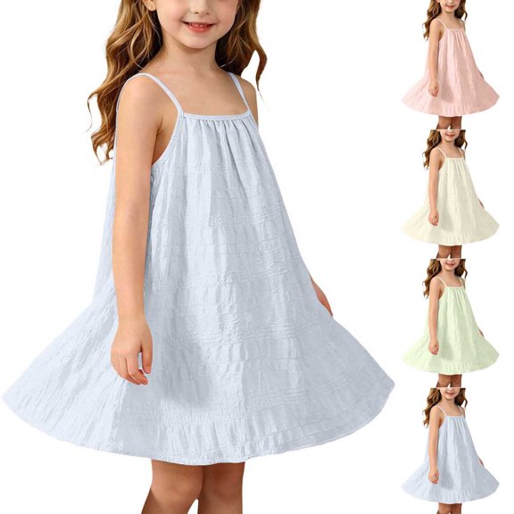 LOOK! Auroural Children's Summer Solid Casual Comfortable Sleeveless Camisole Dress(0-8 Years)