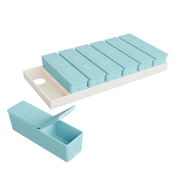 Ezy Dose Weekly (7-Day) AM/PM Daily Pill Case, Embossed Matte Pill Case, Daily Medicine & Vitamin Organizer Box, , BPA-Free, Teal
